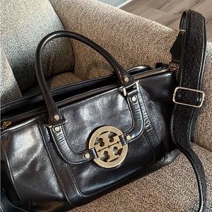 Large black leather crossbody purse